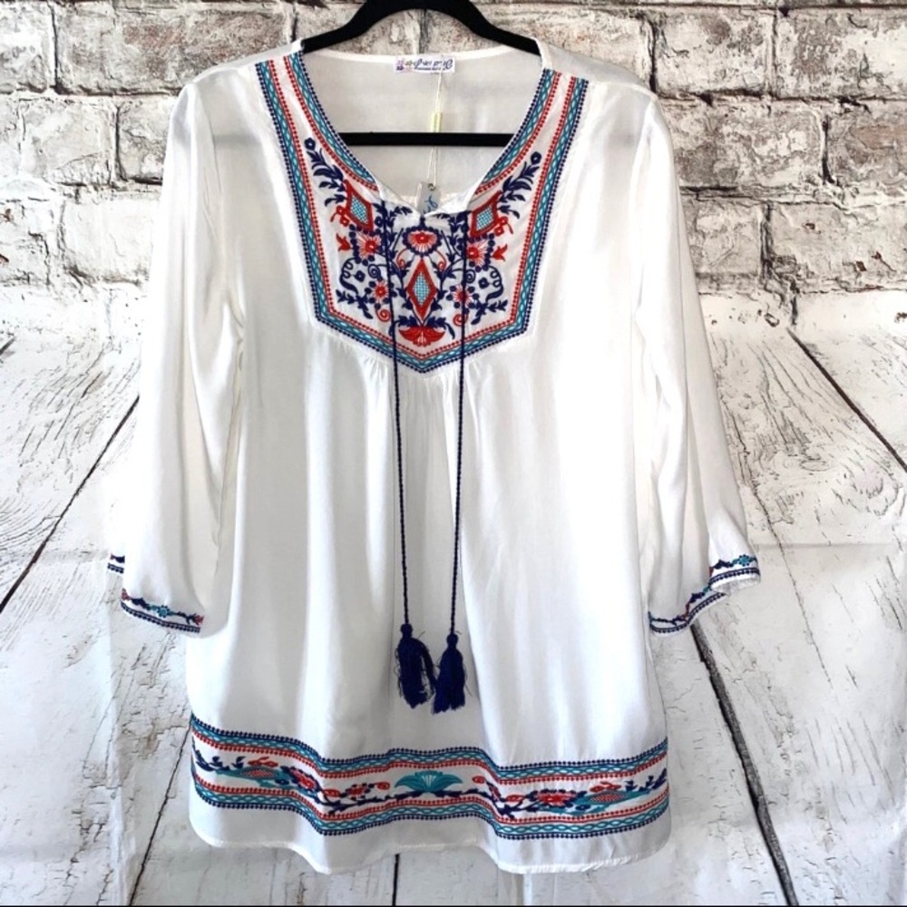 Embroidered White Colorful Top